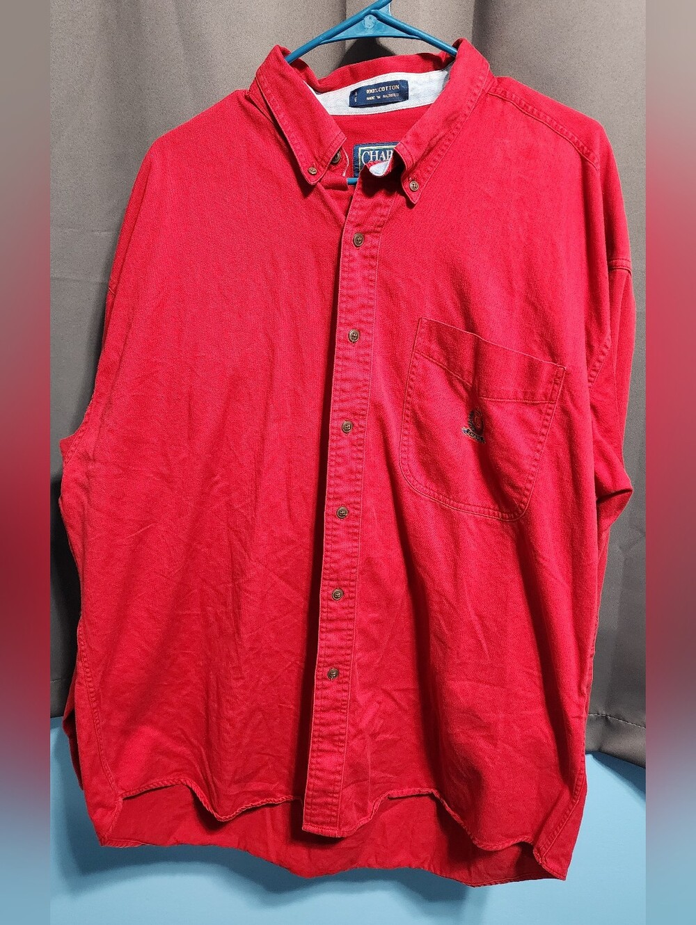 Vintage 90s Chaps Ralph Lauren Red Button Down Shirt Mens XL Crest Logo Cotton